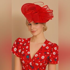 New Kentucky Derby Hat Elegant Fascinator Hat Bow Feather Flower Race Day Ready